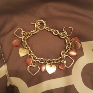Girls silver heart bracelet and chain necklace